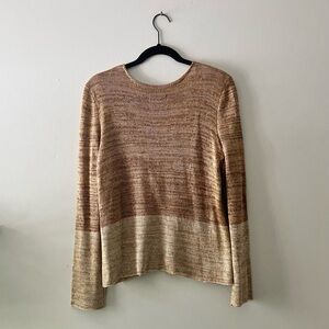 Mirella Bratova Neutral Linen Knit Sweater Medium Pocket Detail Made in Bulgaria